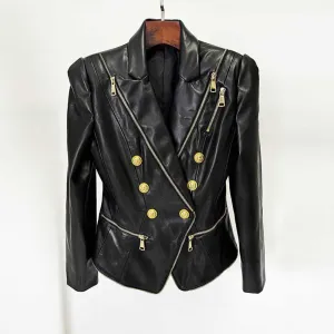Women's Zipped Biker Jacket Short Leather Jacket