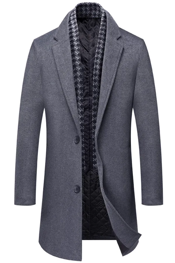 Woolen double collar medium length casual windbreaker
