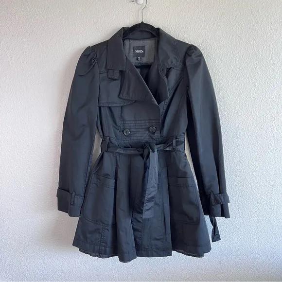 XOXO Women’s Black Belted Lightweight Trench Coat