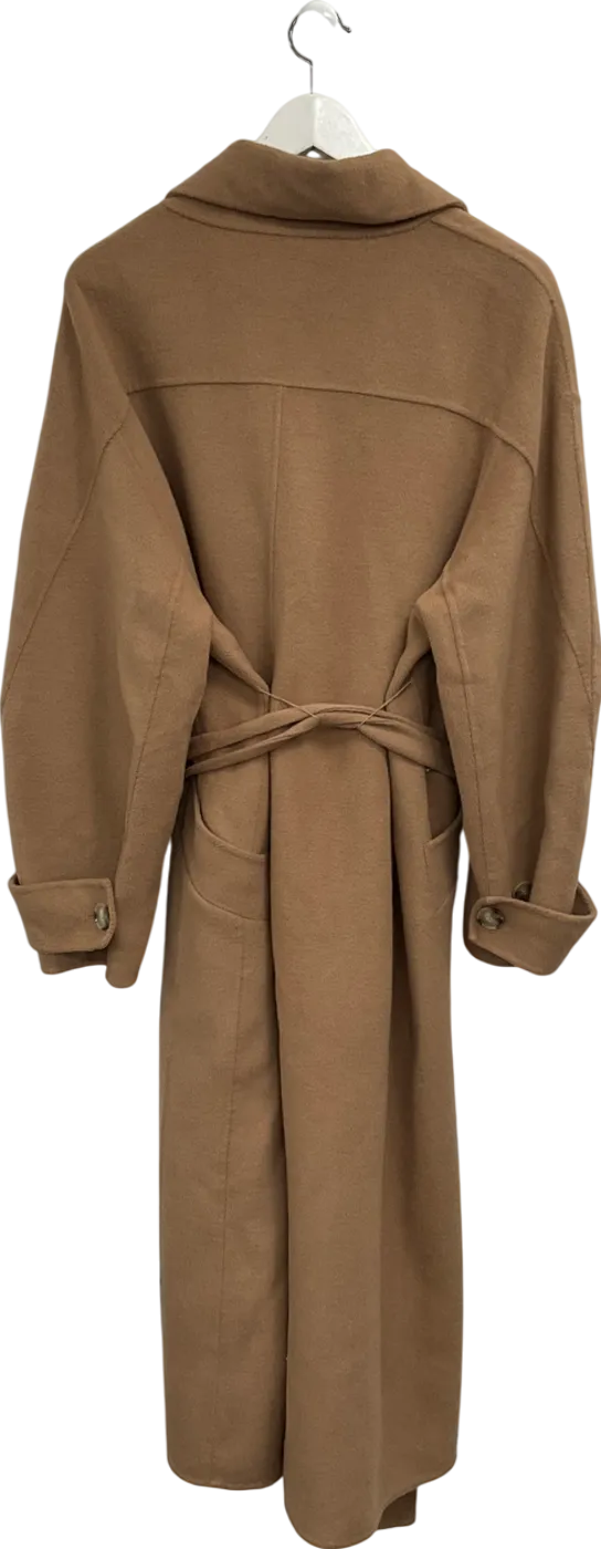 ZARA Beige Belted Wool Blend Coat UK L
