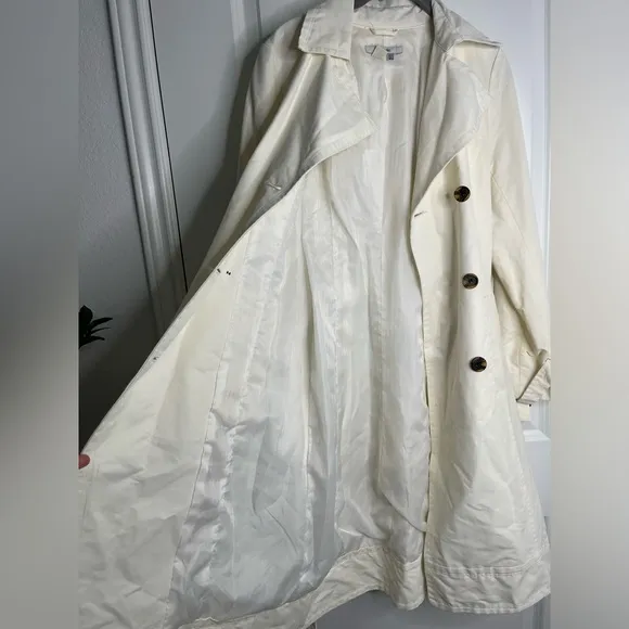Zara Belted Cotton Blend Classic Trench Coat Cream Size Medium