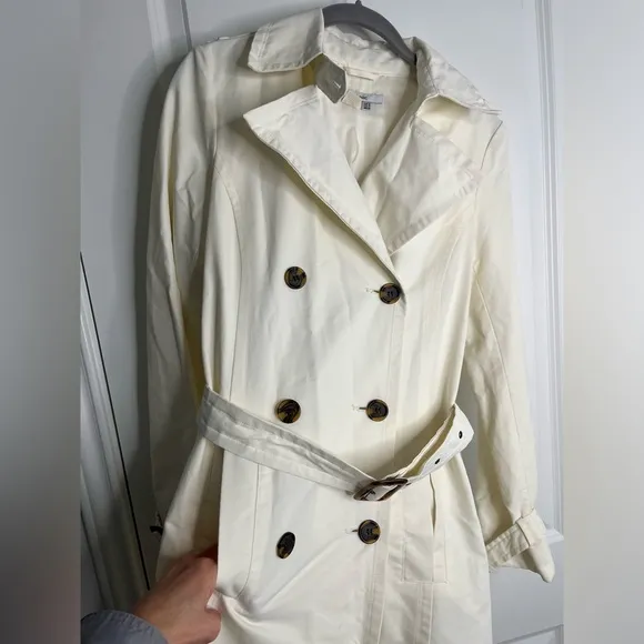 Zara Belted Cotton Blend Classic Trench Coat Cream Size Medium