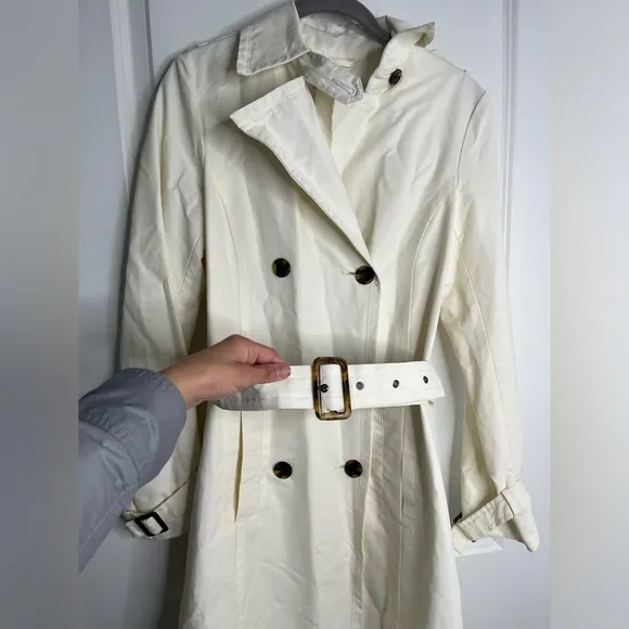 Zara Belted Cotton Blend Classic Trench Coat Cream Size Medium