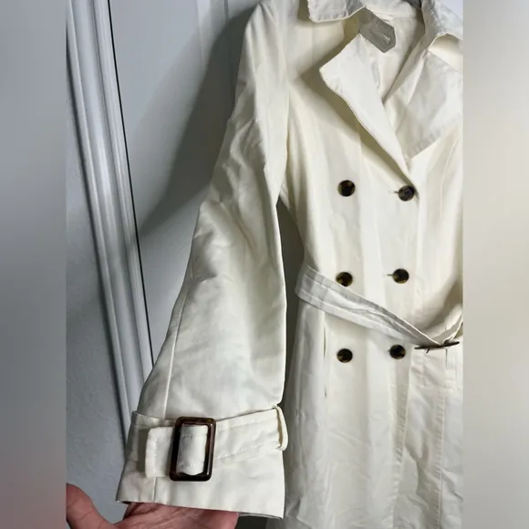 Zara Belted Cotton Blend Classic Trench Coat Cream Size Medium