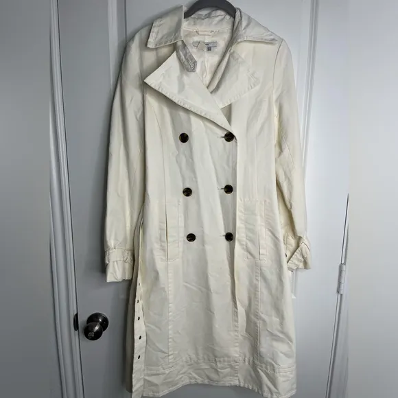 Zara Belted Cotton Blend Classic Trench Coat Cream Size Medium
