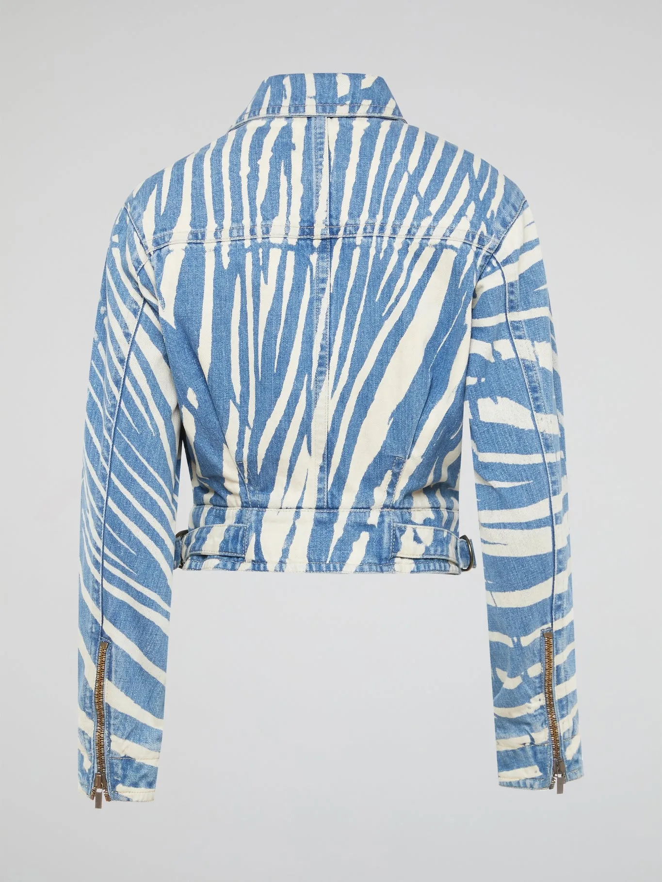 Zebra Print Denim Biker Jacket