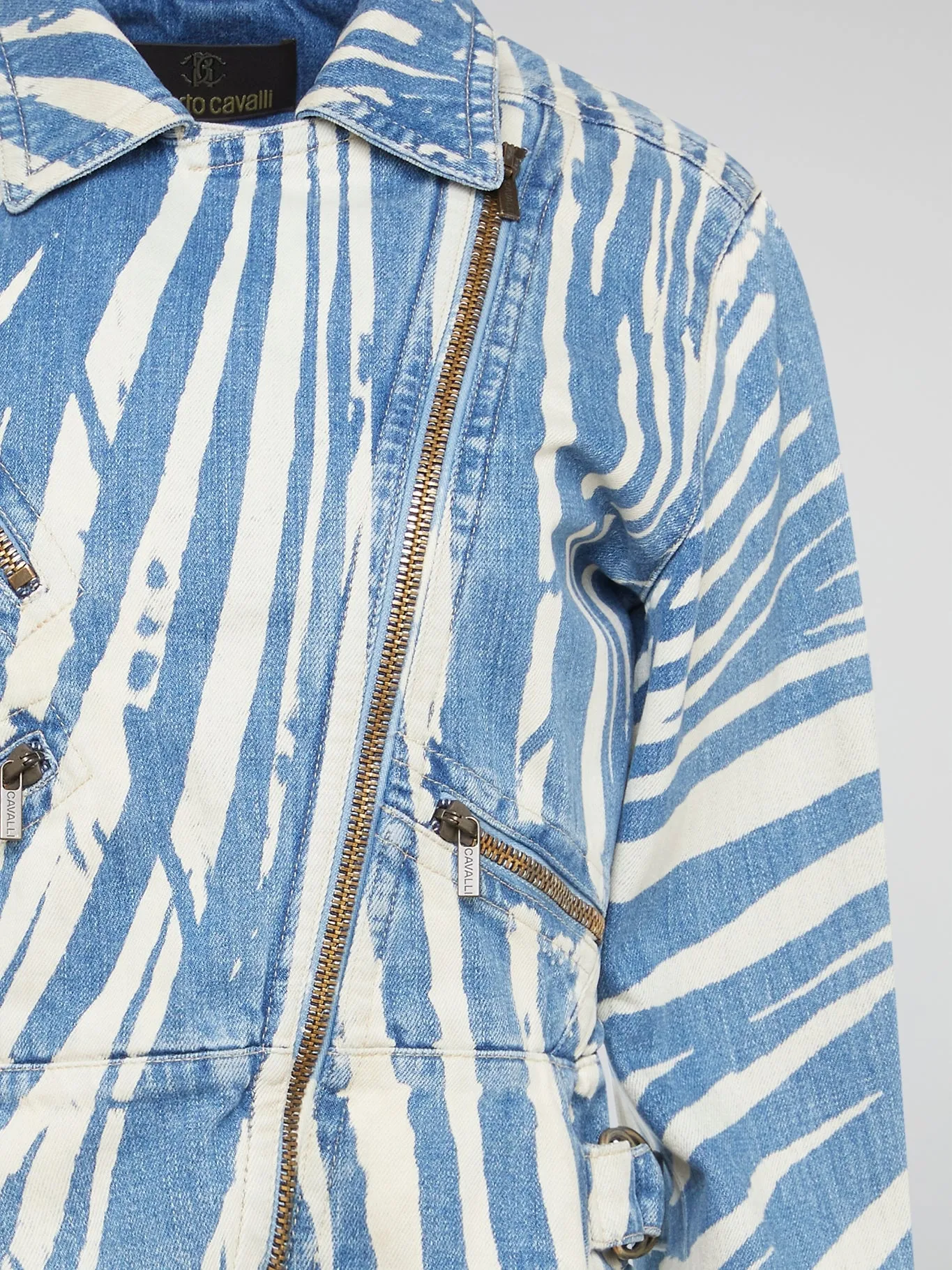 Zebra Print Denim Biker Jacket